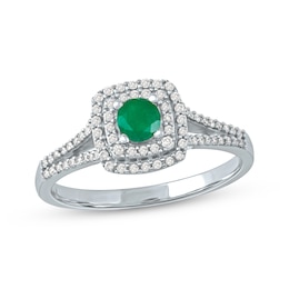 Emerald & Diamond Ring 1/4 ct tw 10K White Gold