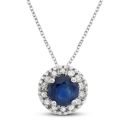 Certified Blue Sapphire & Diamond Necklace 1/15 ct tw 14K White Gold 18&quot;