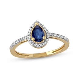 Blue Sapphire & Diamond Ring 1/10 ct tw 10K Yellow Gold