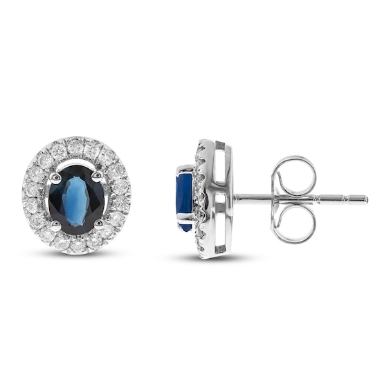 Blue Sapphire & Diamond Halo Earrings 1/5 ct tw 10K White Gold | Kay