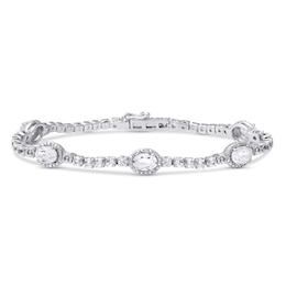 White Lab-Created Sapphire Fashion Bracelet Sterling Silver 7.5&quot;