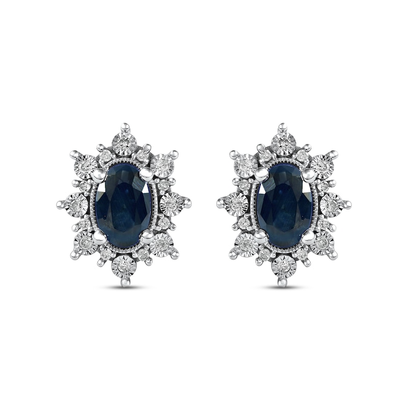 Blue Sapphire & Diamond Burst Earrings 1/8 ct tw 10K White Gold