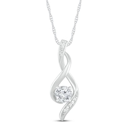 White Lab-Created Sapphire & Diamond Necklace 10K White Gold 18&quot;