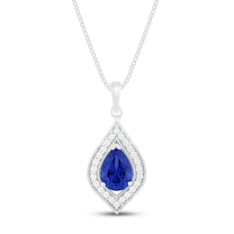 Blue & White Lab-Created Sapphire Necklace Sterling Silver 18&quot;