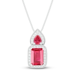 Lab-Created Ruby & White Lab-Created Sapphire Necklace Sterling Silver 18&quot;