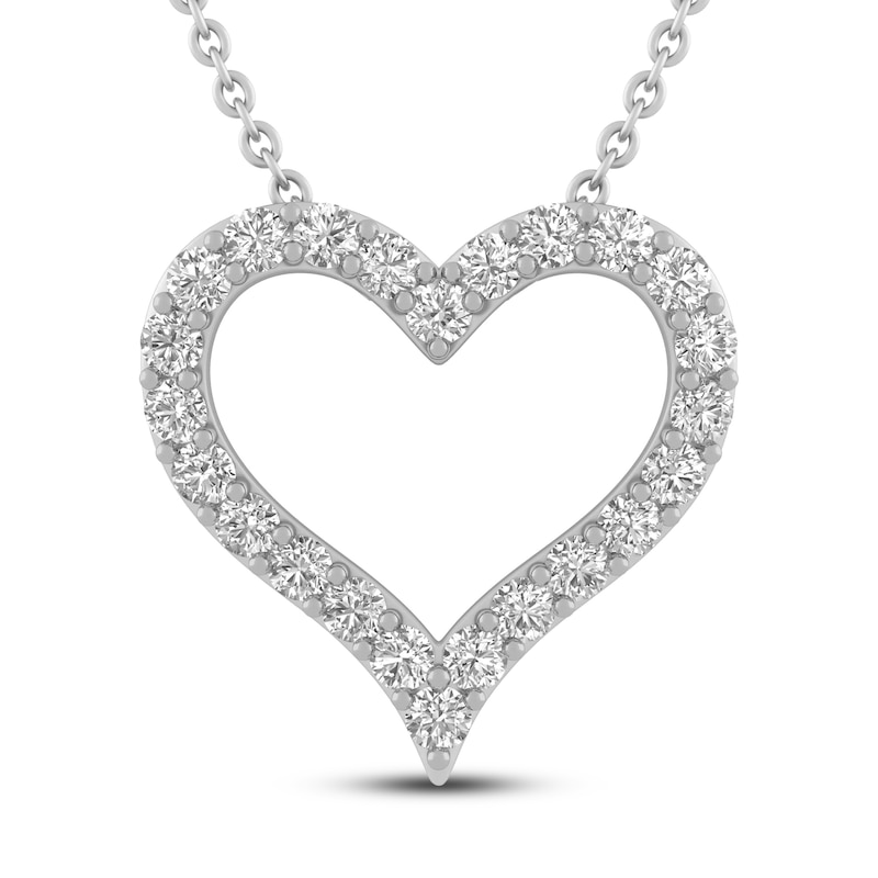 White Lab-Created Sapphire Heart Necklace Round-cut Sterling Silver 18 ...