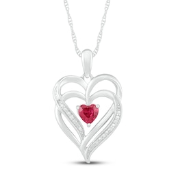 Lab-Created Ruby & Diamond Heart Necklace Sterling Silver 18&quot;