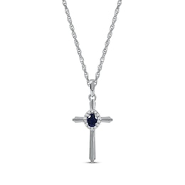 Blue Sapphire & Diamond Cross Necklace 1/20 ct tw 10K White Gold 18&quot;