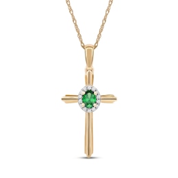 Emerald & Diamond Cross Necklace 1/20 ct tw 10K Yellow Gold 18&quot;