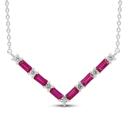 Lab-Created Ruby & White Lab-Created Sapphire Necklace Sterling Silver 18&quot;