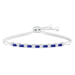 Blue & White Lab-Created Sapphire Bolo Bracelet Sterling Silver