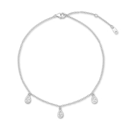 White Lab-Created Sapphire Dangle Anklet Sterling Silver 11&quot;