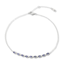 Blue Lab-Created Sapphire Anklet Sterling Silver 11&quot; Adjustable