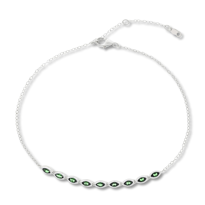 Main Image 1 of Lab-Created Emerald Anklet Sterling Silver 11&quot; Adjustable