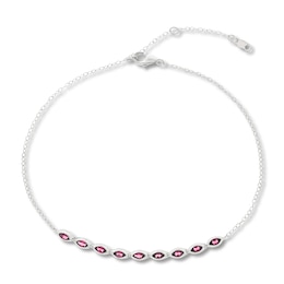 Lab-Created Ruby Anklet Sterling Silver 11&quot; Adjustable