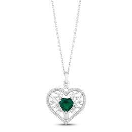 Hallmark Diamonds Lab-Created Emerald Tree of Life Necklace 1/6 ct tw Diamonds Sterling Silver 18&quot;