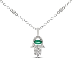 Emerald Hamsa Necklace 1/10 ct tw Diamonds Sterling Silver 18&quot;