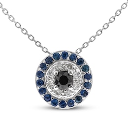 Blue Sapphire Evil Eye Necklace 1/6 ct tw Diamonds Sterling Silver 18&quot;