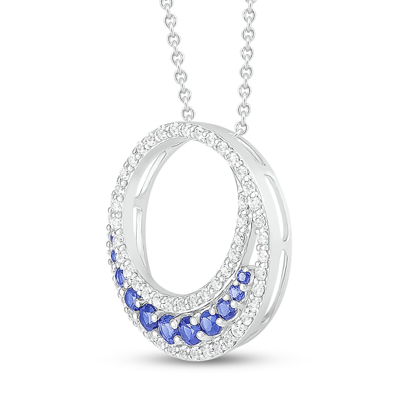 Main Image 2 of Blue & White Lab-Created Sapphire Circle Necklace Sterling Silver 18&quot;