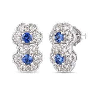 Disney Treasures Fantasia Blue Sapphire Earrings 1/20 ct tw Diamonds  Sterling Silver