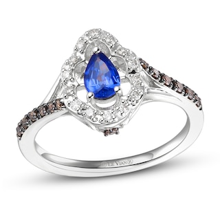 Pear Shaped Blue Sapphire Diamond Ring .09 Cttw 14K Gold 188A