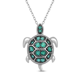 Lab-Created Emerald Turtle Necklace Sterling Silver 18&quot;