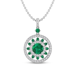 Lab-Created Emerald & White Lab-Created Sapphire Medallion Necklace Sterling Silver 18&quot;