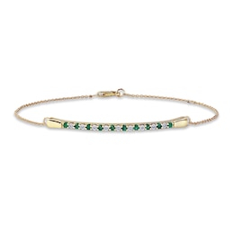 Emerald & Diamond Bracelet 10K Yellow Gold