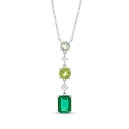 Vibrant Shades Lab-Created Emerald, Peridot, Green Quartz, White Lab-Created Sapphire Necklace Sterling Silver 18&quot;