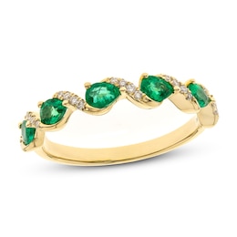 Emerald Ring 1/10 ct tw Diamonds 10K Yellow Gold