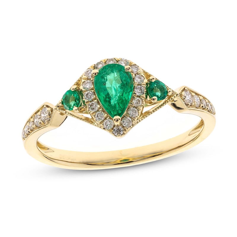 Main Image 1 of Emerald Ring 1/6 ct tw Diamonds 10K Yellow Gold