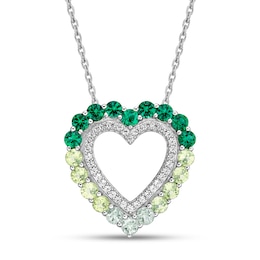 Vibrant Shades Peridot, Lab-Created Emerald, Green Quartz, White Lab-Created Sapphire Heart Necklace Sterling Silver 18&quot;