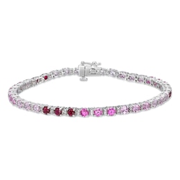 Vibrant Shades Lab-Created Ruby, Pink & White Lab-Created Sapphire Shades Bracelet Sterling Silver 7.25&quot;