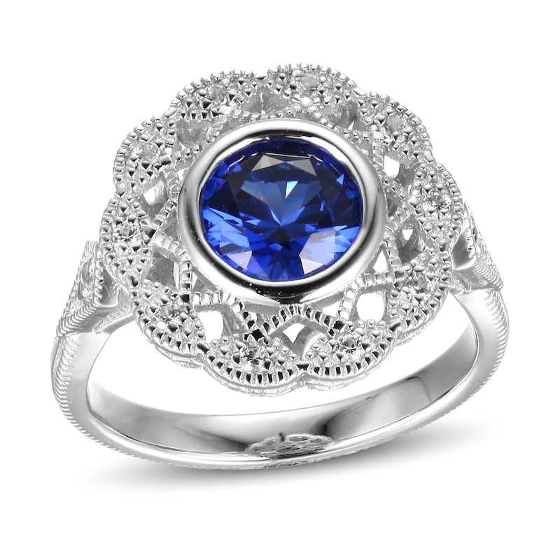 Main Image 1 of Blue/White Lab-Created Sapphire Ring Sterling Silver