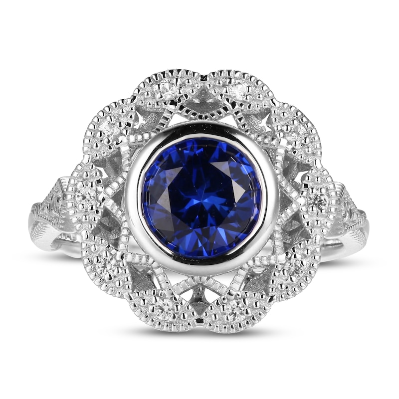 Main Image 3 of Blue/White Lab-Created Sapphire Ring Sterling Silver