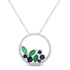 Thumbnail Image 0 of Blue Sapphire & Emerald Circle Necklace 1/6 ct tw Diamonds Round-Cut 10K White Gold 18"