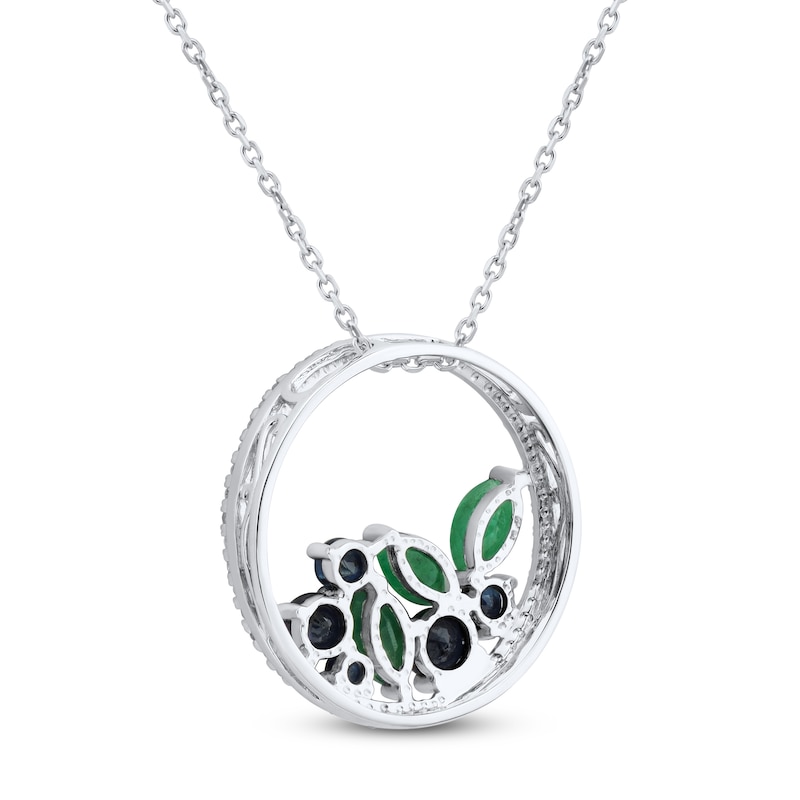 Blue Sapphire & Emerald Circle Necklace 1/6 ct tw Diamonds Round-Cut 10K White Gold 18"