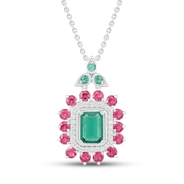Lab-Created Emerald/Lab-Created Ruby/White Lab-Created Sapphire Necklace Sterling Silver 18&quot;