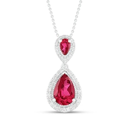 Lab-Created Ruby & White Lab-Created Sapphire Necklace Sterling Silver 18&quot;