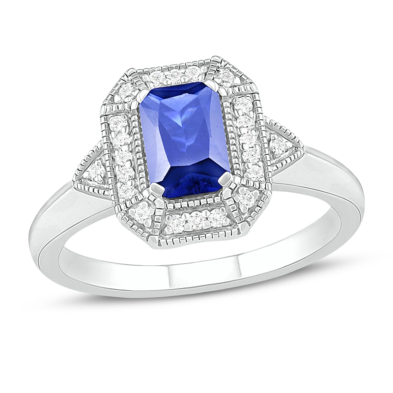 Main Image 1 of Blue/White Lab-Created Sapphire Ring Sterling Silver