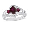 Thumbnail Image 1 of Three-Stone Lab-Created Ruby & White Lab-Created Sapphire Ring Sterling Silver