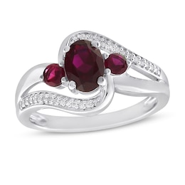 Three-Stone Lab-Created Ruby & White Lab-Created Sapphire Ring Sterling Silver