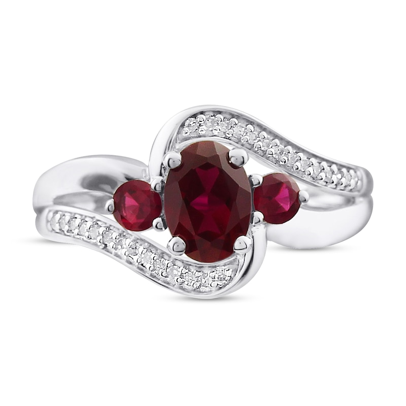 Main Image 3 of Three-Stone Lab-Created Ruby & White Lab-Created Sapphire Ring Sterling Silver