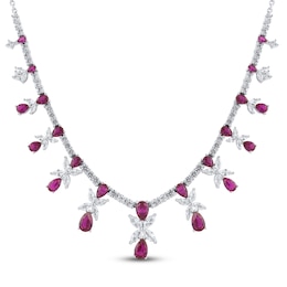 Lab-Created Ruby & White Lab-Created Sapphire Regal Necklace Sterling Silver 18&quot;