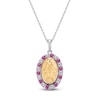 Thumbnail Image 0 of Lab-Created Ruby & White Lab-Created Sapphire Mary Necklace Sterling Silver/10K Yellow Gold 18"