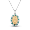 Thumbnail Image 0 of Lab-Created Emerald & White Lab-Created Sapphire Mary Necklace Sterling Silver/10K Yellow Gold 18"