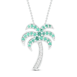 Lab-Created Emerald & White Lab-Created Sapphire Palm Tree Necklace Sterling Silver 18&quot;