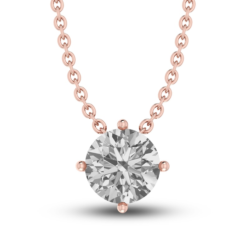 Main Image 1 of White Lab-Created Sapphire Solitaire Necklace 10K Rose Gold 18&quot;