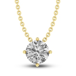 White Lab-Created Sapphire Solitaire Necklace 10K Yellow Gold 18&quot;