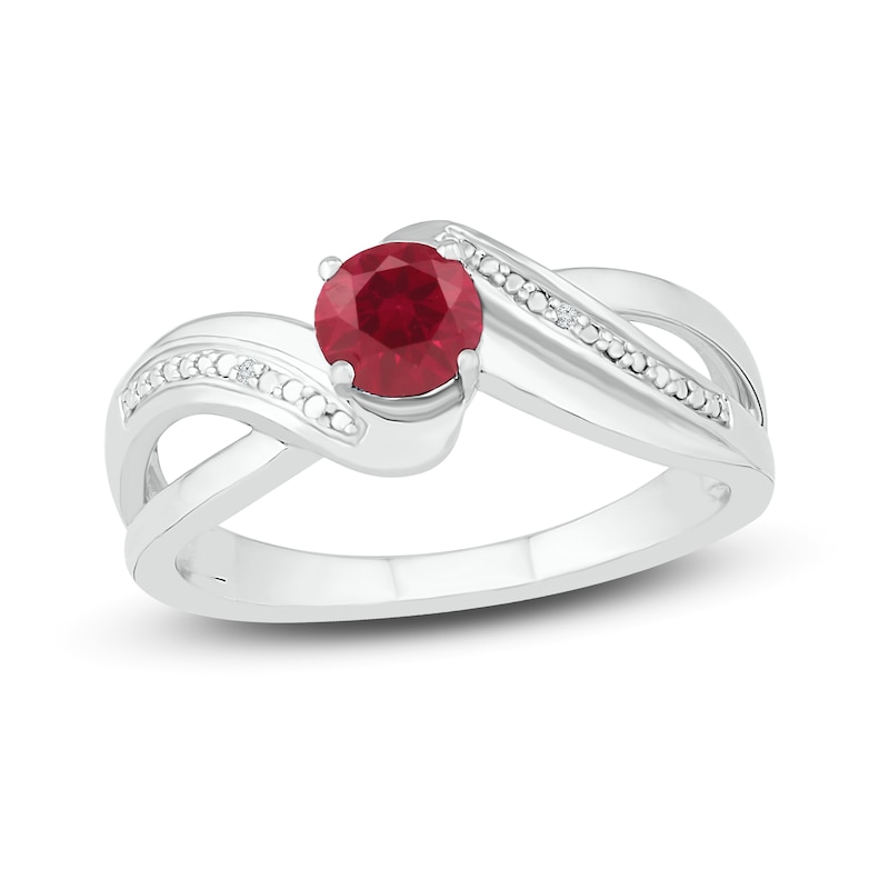 Main Image 1 of Lab-Created Ruby & White Lab-Created Sapphire Ring Sterling Silver